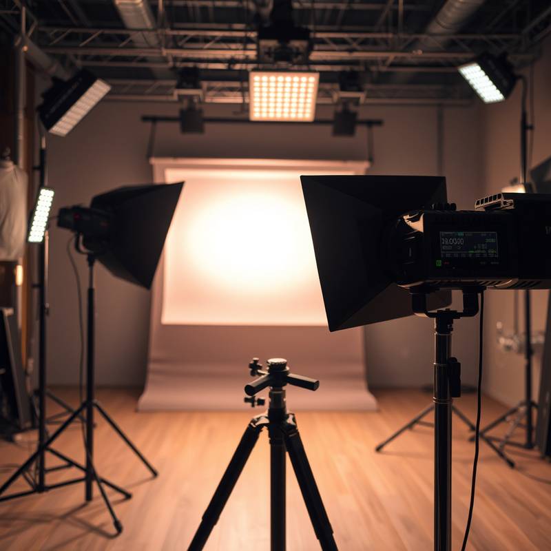 Equipment room showcasing professional lighting equipment.