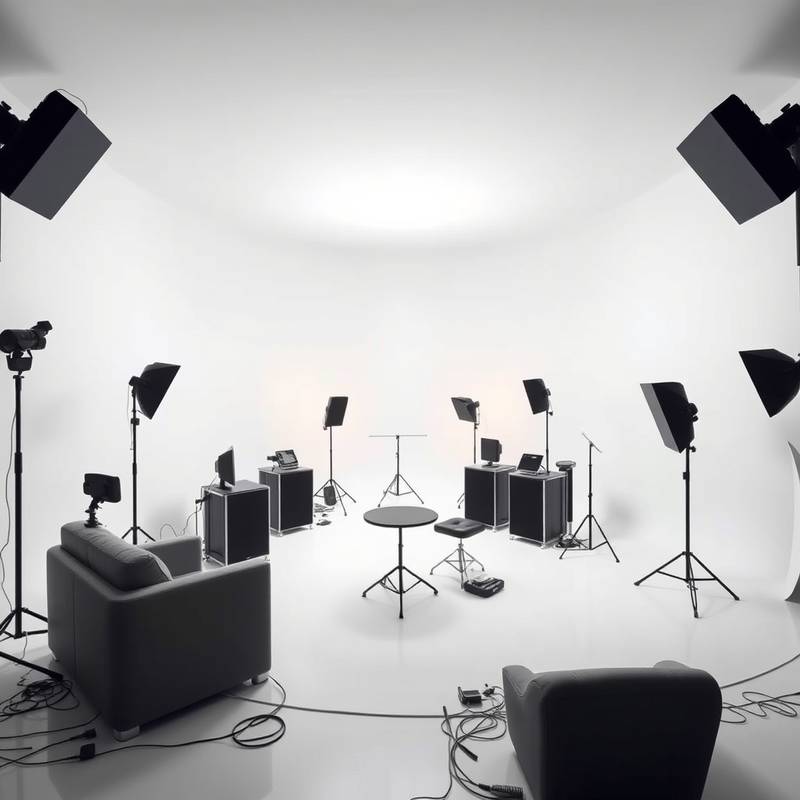 Interior of Studio A, showcasing the expansive white cyclorama wall and professional lighting setup.