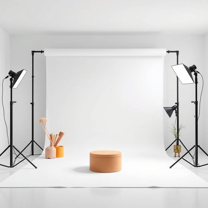 Studio C's minimalist setup, highlighting the seamless backdrops and flexible lighting arrangements for product photography.
