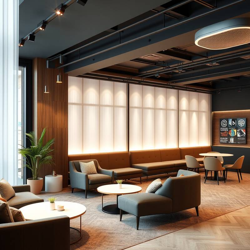 The lounge area where clients can relax and collaborate, featuring comfortable seating and a creative atmosphere.